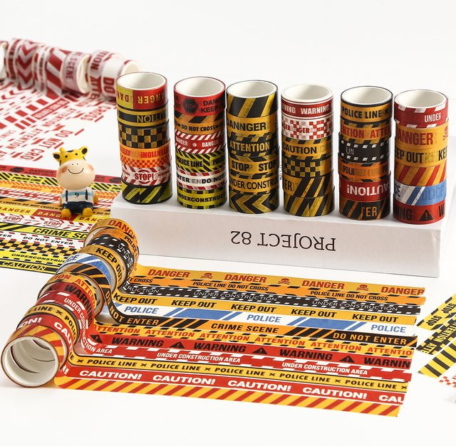 Gelbes Warnband-Set mit 12 Rollen für Scrapbooking, Journaling und DIY-Bastelarbeiten - Bild 1