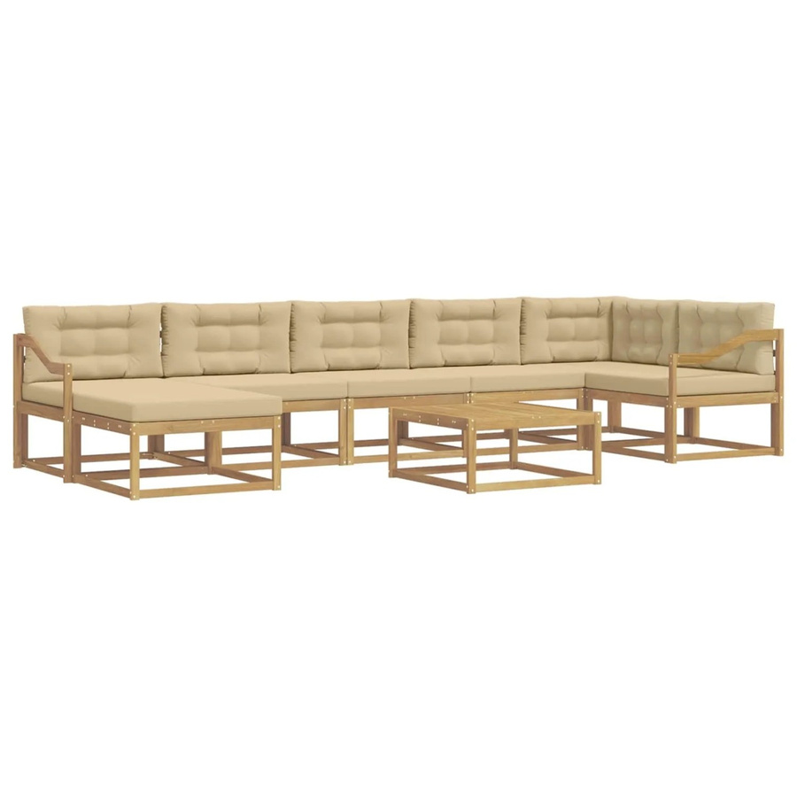 vidaXL Outdoor-Sofagarnitur aus Akazienholz mit 8 Teilen in Weiß und Beige, L-Form Gartenmöbel-Set mit 3-Sitzer-Sofa, Ottomane, Couchtisch und Polsterkissen - Bild 2