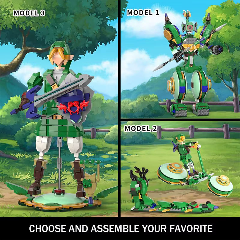 3in1 Anime Cerdan Legend Action Figure mit Master Schwert als Baustein-Set und Desktop-Ornament in Grün für Kinder - Bild 2