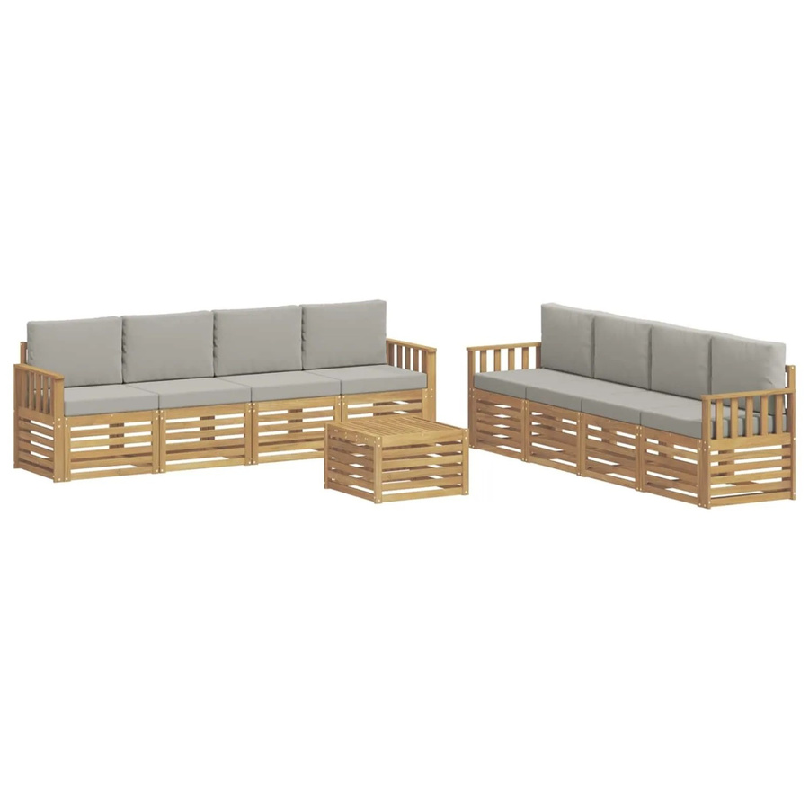 vidaXL Outdoor-Sofagarnitur 9-teilig aus Akazienholz in Weiß-Hellgrau mit Sitz- und Rückenkissen, B/T/H: 59 x 59 x 37 cm - Bild 2