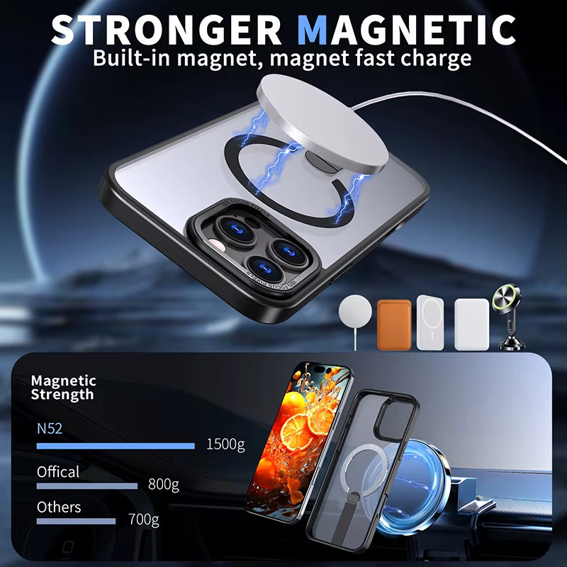RUWANHU MagSafe Magnetische Drahtlose Lade Schutzhülle für iPhone 16 15 14 13 12 11 Pro Max mit Metall Stoßstange aus hartem PC in Schwarz - Bild 2