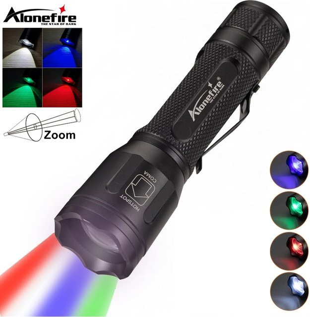 Alonefire 4-in-1 LED-Taschenlampe mit RGB-Farben Rot, Blau, Grün und Weiß in Schwarz - Bild 1