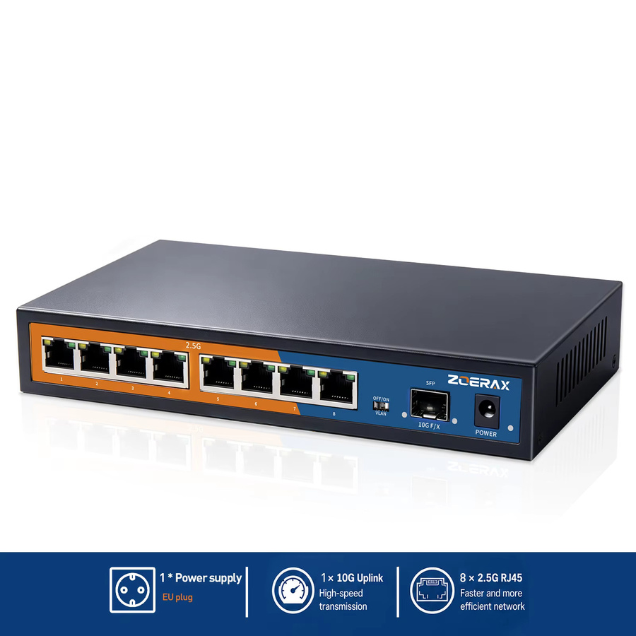 ZoeRax 8-Port Netzwerk-Switch mit 10G SFP Uplink und VLAN-Isolation in Schwarz - Bild 7