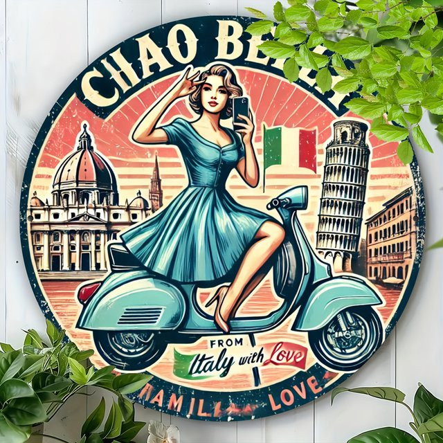 Runde Aluminium-Wandkunst Charming Italian Love von Potdemiel, Mehrfarbig, Durchmesser: 20,3 cm - Bild 1