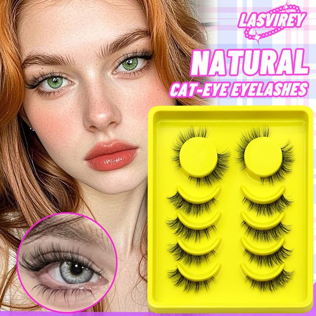 LASVIREY 3D-Faux-Nerzwimpern, natürliche Locken, klares Band, Unisex - Bild 1