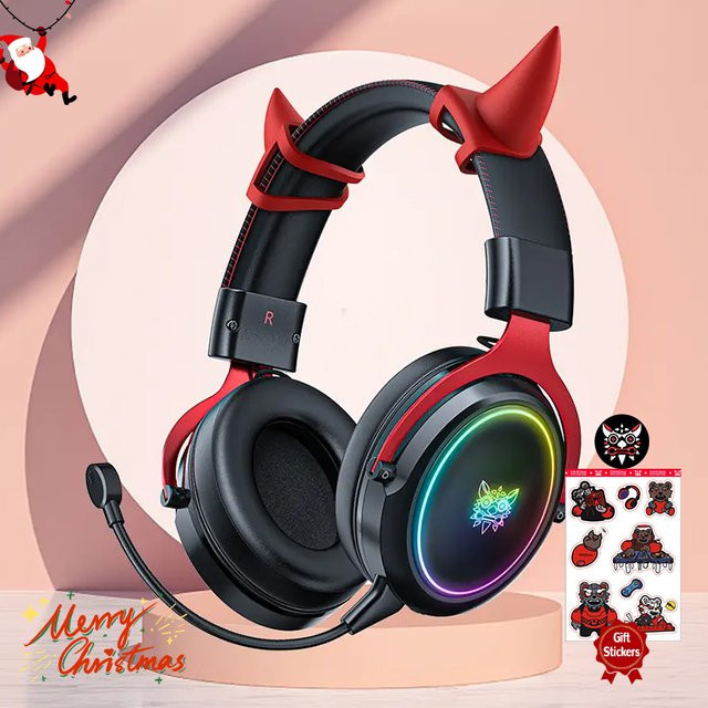 ONIKUMA X10 Gaming Headset mit Kuhhorn in Weiß, kabelgebundene Kopfhörer mit RGB-Beleuchtung, HD-Mikrofon und Surround-Sound für PC - Bild 1