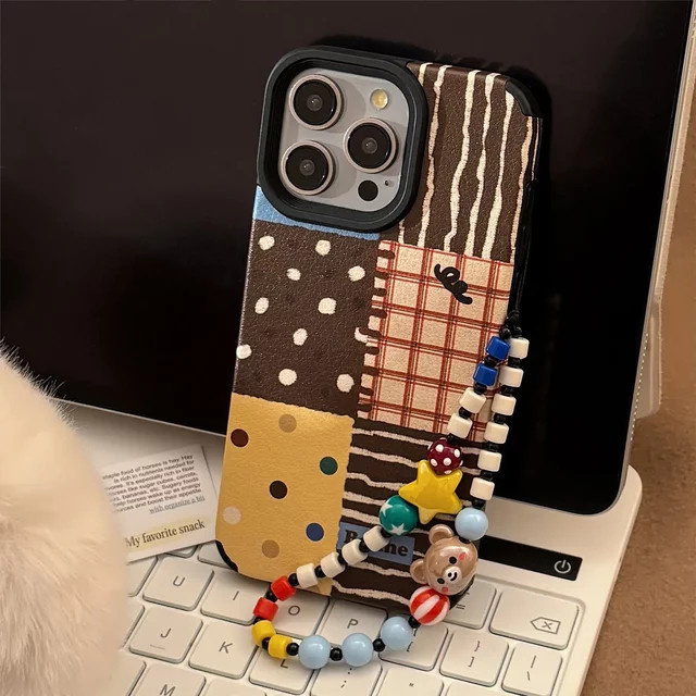 Potdemiel Kunstleder Handyhülle mit Streifen und Punkten für iPhone 11 bis 17 Pro Max inklusive Armband, Multicolor, stoßfest - Bild 1
