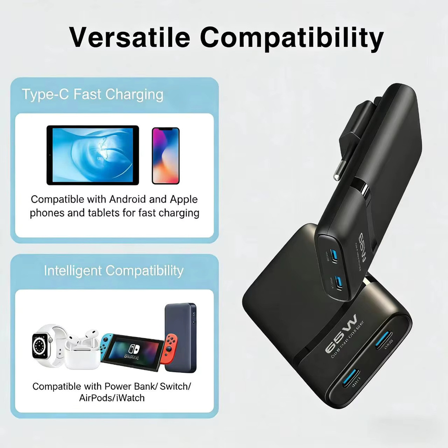Deepartner 65W GaN Wandladegerät mit USB-C Schnellladung, Schwarz - Bild 5