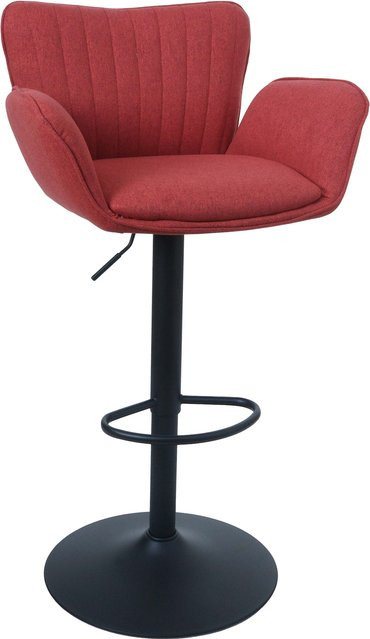 Barhocker MCW-M67 Drehstuhl mit Armlehnen und Fußablage aus Stoff und Eisen in Rot und Schwarz - Bild 1