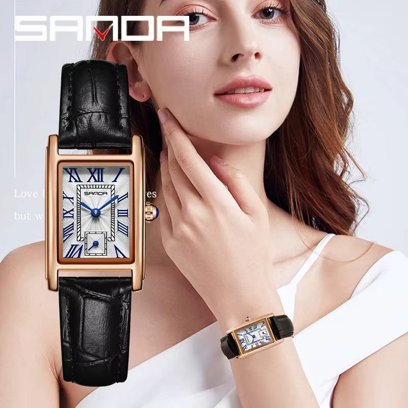 SANDA Armbanduhr, Quarz, Edelstahl, rechteckig, Weiß, Damen - Bild 4