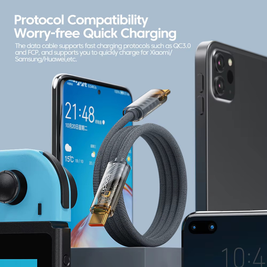 Toocki USB-C auf USB-C Kabel 100W PD Schnellladekabel transparent grau - Bild 4