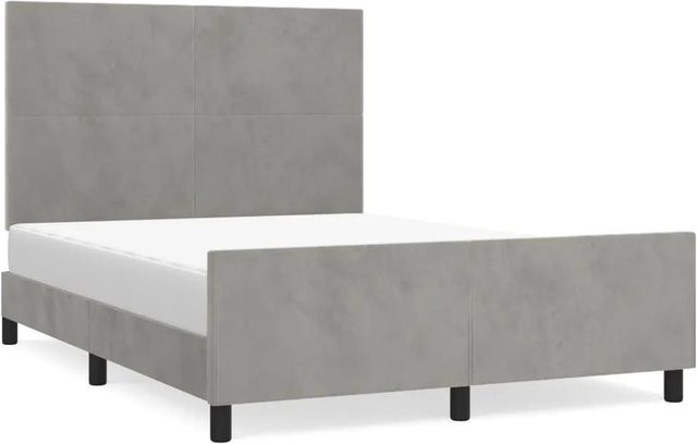 vidaXL Bettgestell mit Kopfteil aus Samt in Hellgrau, B/T/H: 140 x 200 x 118 cm - Bild 1