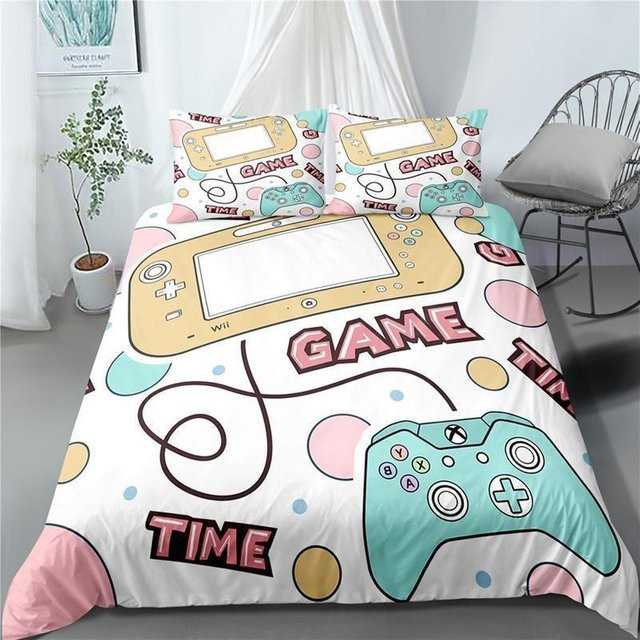 Gamer Bettwäscheset Nurb mit Bettbezug und Kissenbezug in Weiß, Design Videospiele, B/H: 150 x 200 cm - Bild 1