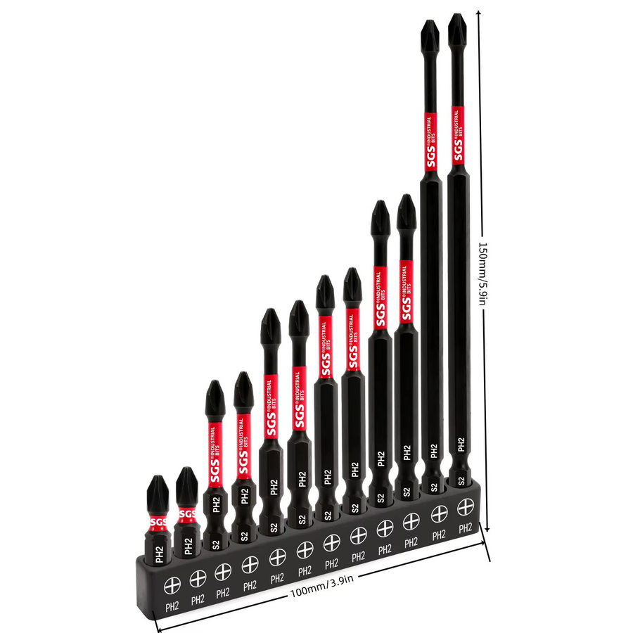 12-teiliges Set magnetische Kreuzschlitz-Schraubendreher-Bits aus S2-Stahl in Schwarz für Schlagschrauber - Bild 2