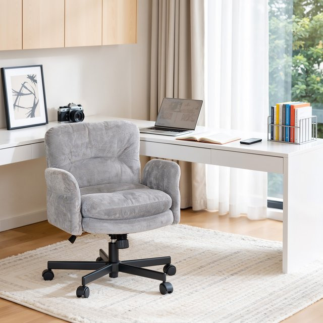 WOLTU Drehstuhl aus Chenille in Grau mit verstellbarer Armlehne und Seitentasche für Home-Office und Konferenzräume - Bild 1