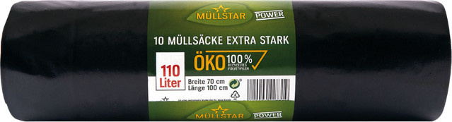 müllstar Öko-Müllsäcke extra stark, schwarz, 110 Liter, B/H: 70 x 100 cm, 10 Stück - Bild 1