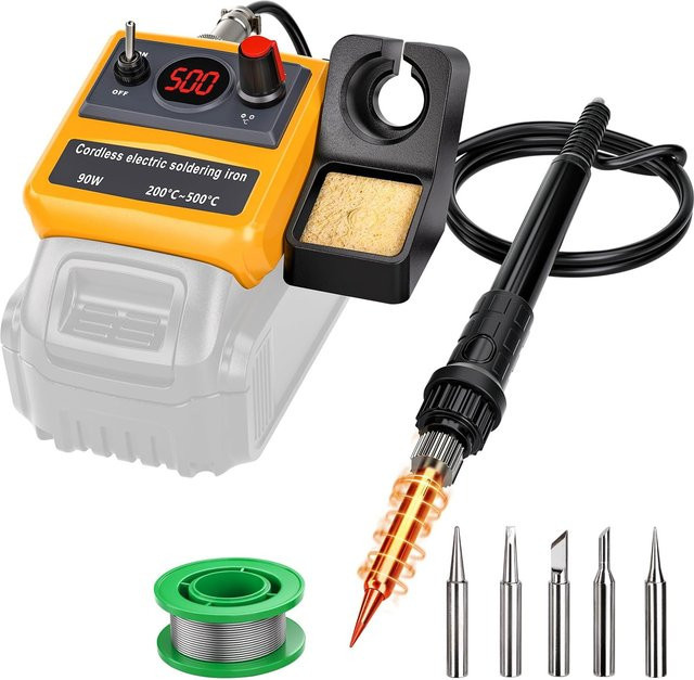 Kabelloser Lötkolben für DeWalt 20V Akku, 90W Lötstation-Set mit 5 Spitzen für DIY-Lötarbeiten (Nur Werkzeug) - Bild 1