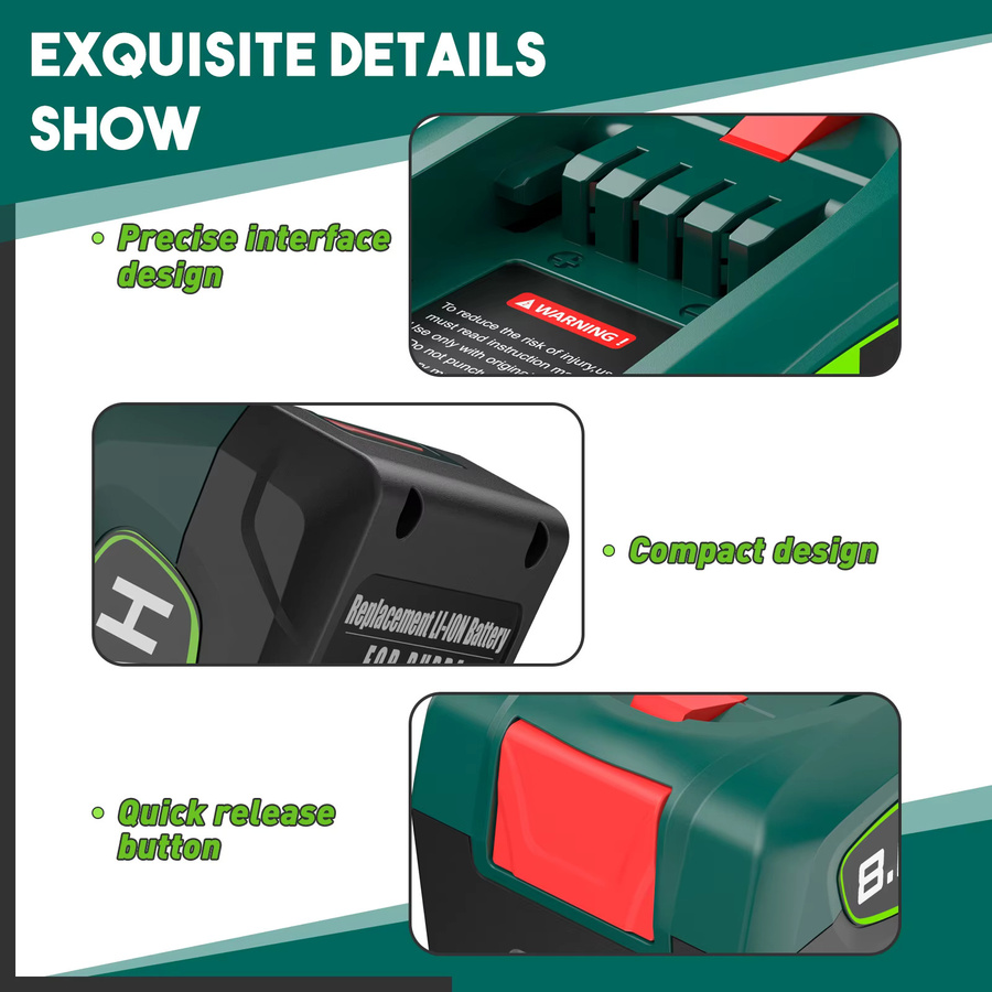 Bosch Ersatzakku PBA 18 V mit 8000 mAh in Grün für Bosch Power Tools AL1880CV AL1810CV AL18815CV AL1830CV - Bild 5