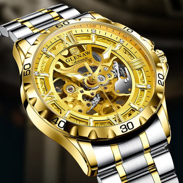 Glenaw's Armbanduhr, Automatik, Edelstahl, Gold, Herren - Bild 1