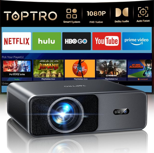 TOPTRO 4K Smart Home Theater Filmprojektor in Schwarz mit Autofokus, Keystone, WiFi6 und Bluetooth 5.2, Full HD 1080p, offiziell Netflix-kompatibel - Bild 1
