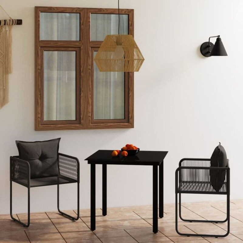 3-teiliges moderne Gartenmöbel-Set von vidaxl aus Polyrattan, Stahl und Glas in Schwarz - Bild 1