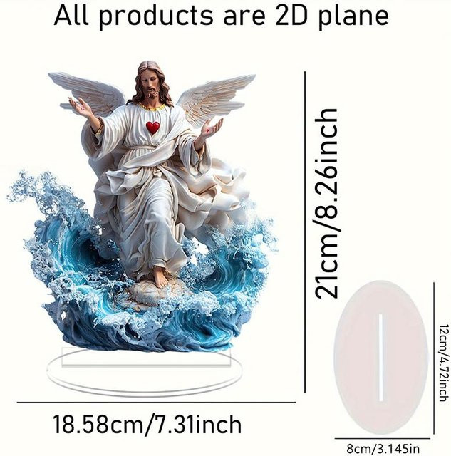 Religiöse Kunstfigur Eyeg Heiliges Herz Jesu Engel mit Sockel aus Acryl in Grau und Weiß - Bild 1
