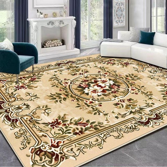 Wucifang Jewelry Luxus Wohnzimmerteppich in Gold und Beige, Waschbarer Plüsch-Schlafzimmerteppich mit floralem Design, Rutschfest, B: 80 cm, L: 160 cm - Bild 1