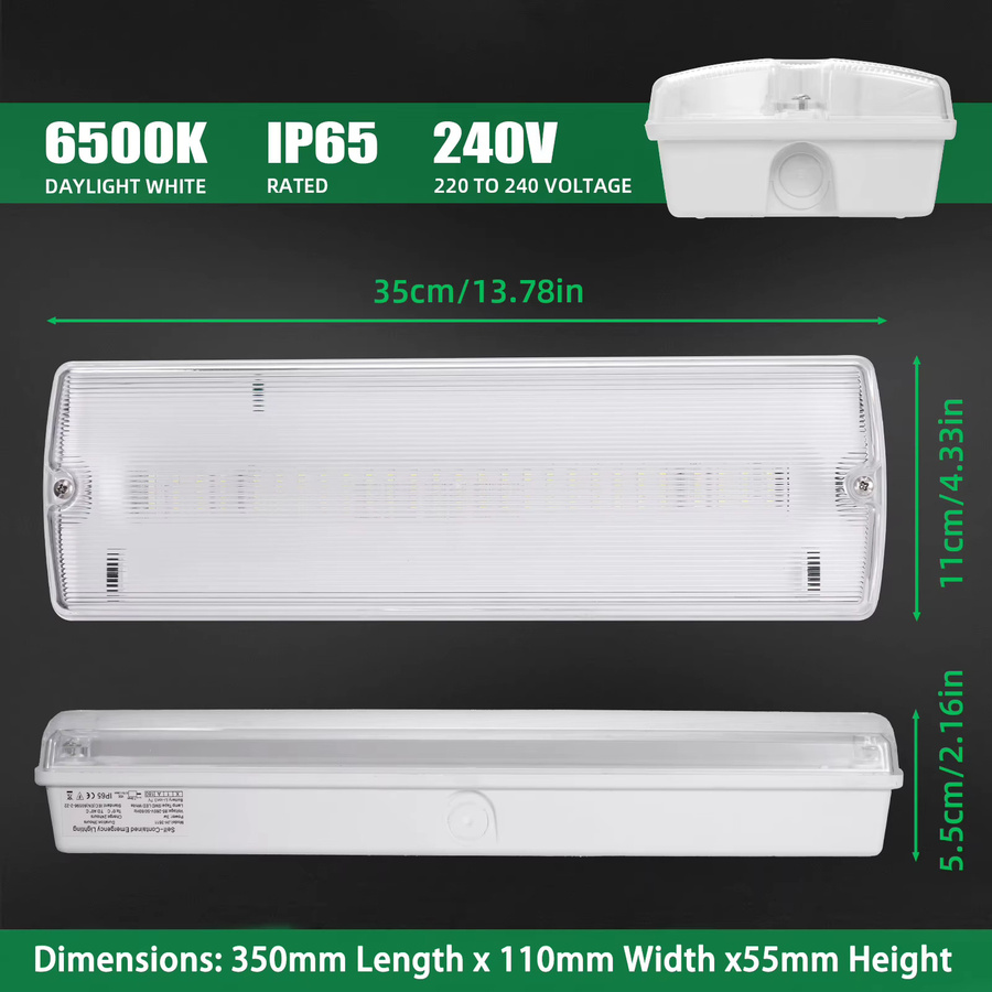 Weiße LED-Notbeleuchtungslampe mit wiederaufladbarem Akku und dreifachem Schutz für professionelle Notfall-Evakuierungen - Bild 2