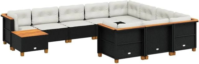vidaXL 11-tlg Garten-Sofagarnitur aus Poly Rattan und Akazienholz in Schwarz mit Kissen Modell 133 - Bild 1