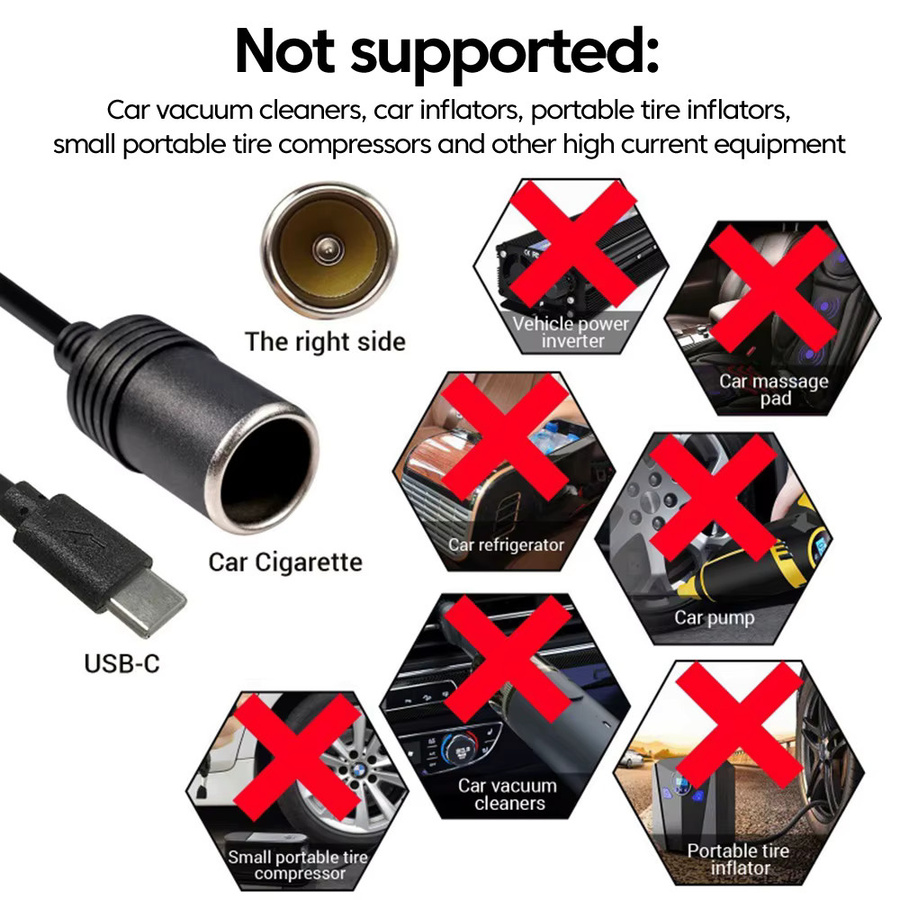 USB-C zu Auto-Zigarettenanzünder-Adapter mit einstellbarer Spannung 5V auf 12V in Schwarz - Bild 2