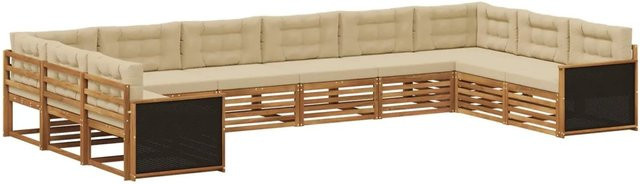 vidaXL Sofagarnitur aus Massivholz Akazie mit 10 Kissen in Natur-Beige - Bild 1