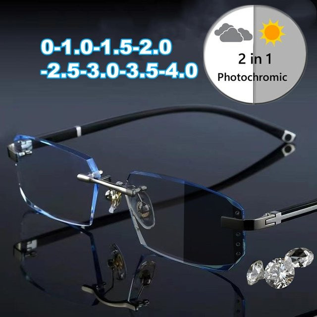 DIXSG Lesebrille, randlos, rechteckig, Metall, Unisex, Blaulichtfilter - Bild 1