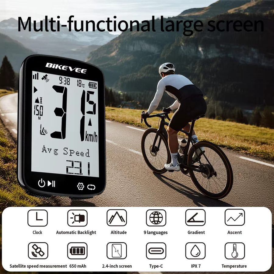 Bikevee Drahtloser GPS-Fahrradcomputer in Schwarz - Bild 2