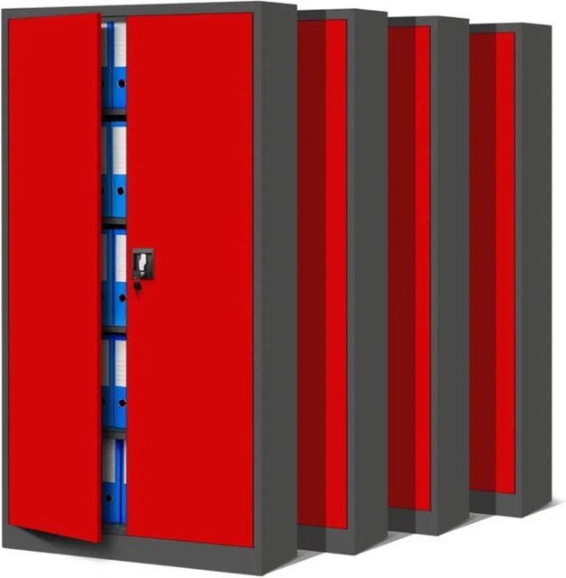 JAN NOWAK Aktenschrank 4er Set aus Metall, abschließbar, Anthrazit-Rot, H: 195 cm, B: 90 cm, T: 40 cm - Bild 1