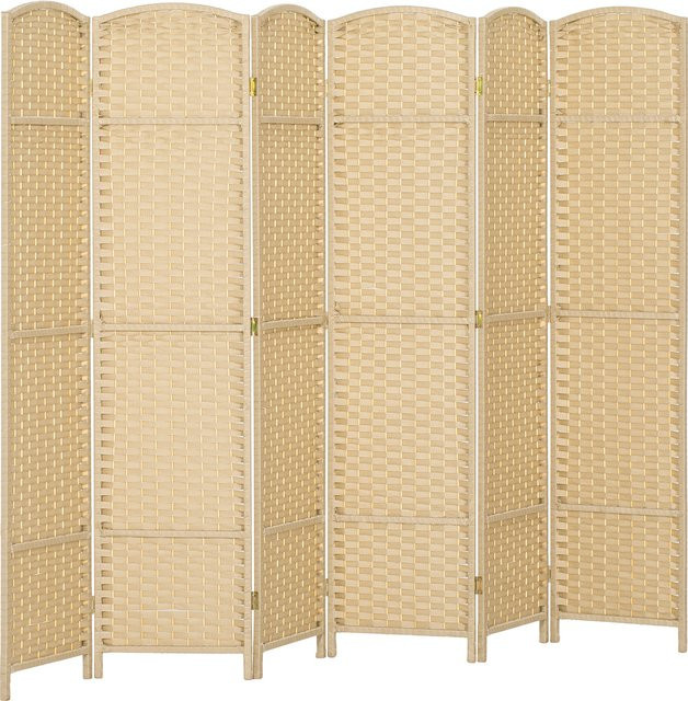 HOMCOM Paravent aus Holz mit 6 Paneelen und gewebter Oberfläche, faltbarer Raumteiler für Wohnzimmer und Schlafzimmer, Beige, B: 240 cm, H: 170 cm - Bild 1