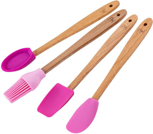 Paris Hilton Backhelfer-Set mini, 4-teilig, pink und braun mit Holz und Silikon - Bild 1