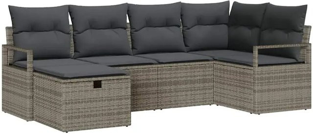 vidaXL Garten-Sofa-Set in L-Form aus Poly-Rattan mit 6-teiliger Polstergarnitur und integriertem Stauraum in Grau - Bild 1