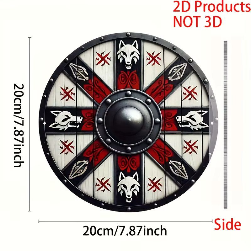Potdemiel Wikinger Wolf Totem Wandkunst aus Aluminium, rundes Wolfskopfschild Design in Rot und Schwarz, Durchmesser: 20,32 cm - Bild 2