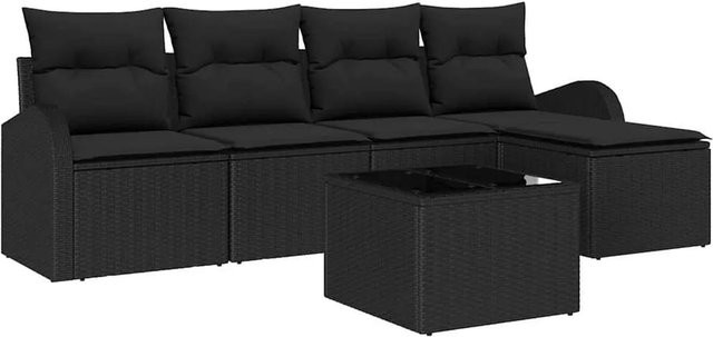 vidaXL Garten-Sofa-Set aus Polyrattan in Schwarz, 6-teiliges Lounge-Set mit Kissen für Terrasse und Garten - Bild 1