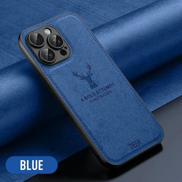 Rui Di Schutzhülle mit Hirschkopf-Muster aus Stoff und Leder für iPhone, Blau - Bild 1