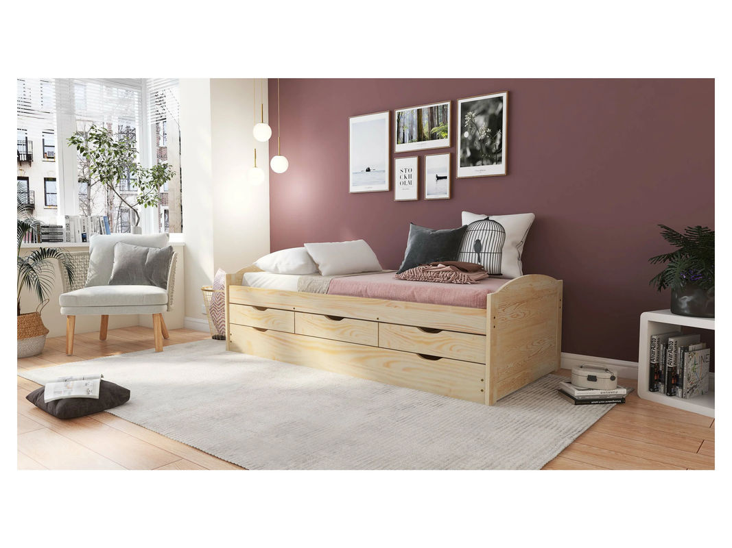 INTER LINK Funktionsbett Marinella aus Kiefer Massivholz in Braun mit Schubladen, B/T/H: 90 x 200 x 100 cm - Bild 2