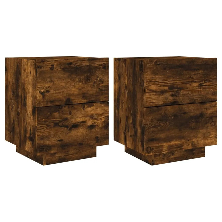 vidaXL Set aus 2 Nachttischen in Räuchereiche mit integrierter LED-Leuchte und USB-Ladeanschluss, modern mit Schubladen, B/T/H: 40 x 45 x 55 cm - Bild 2
