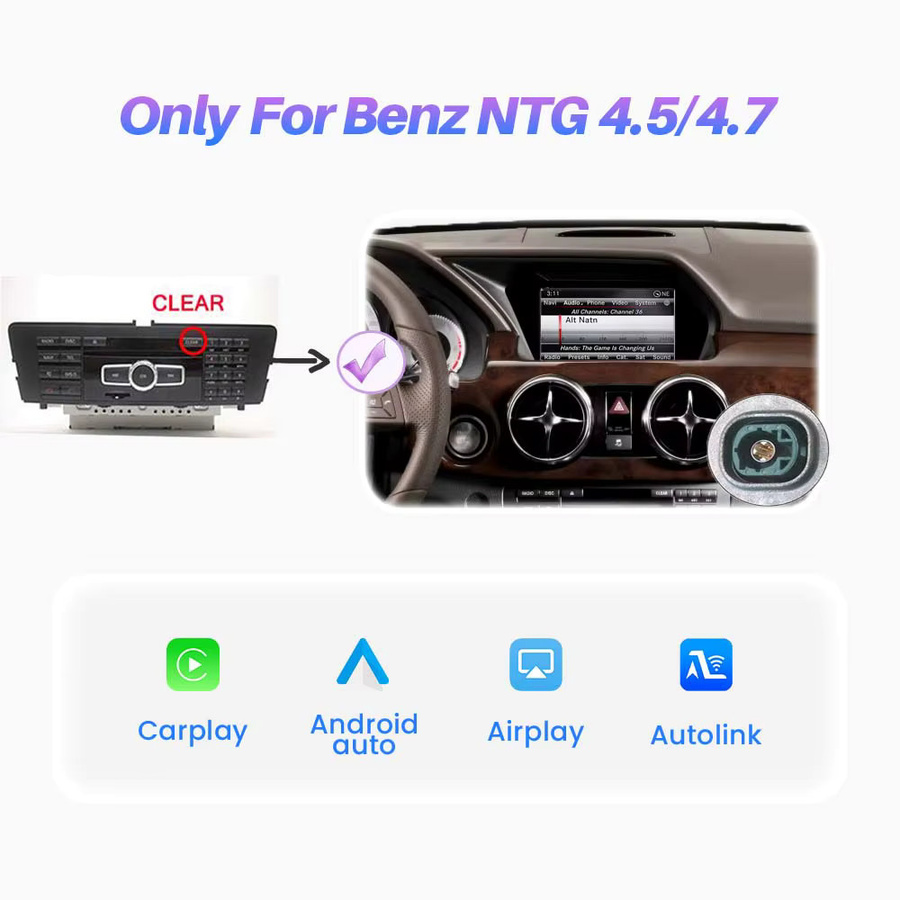 BONROAD Kabelloses CarPlay Modul für Mercedes Benz A B C E Klasse GLA CLA GLC GLK SLK CLS NTG4.5/4.7/5.0 mit Android Auto, MirrorLink, Bluetooth und GPS in Schwarz - Bild 7