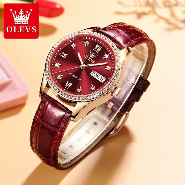 OLEVS Armbanduhr Automatik, Edelstahl, Leder, 33 mm, Damen - Bild 1
