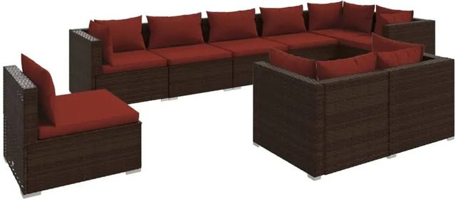 vidaXL 9-tlg. Garten-Lounge-Set aus Poly-Rattan in Braun mit Kissen und L-Form - Bild 1