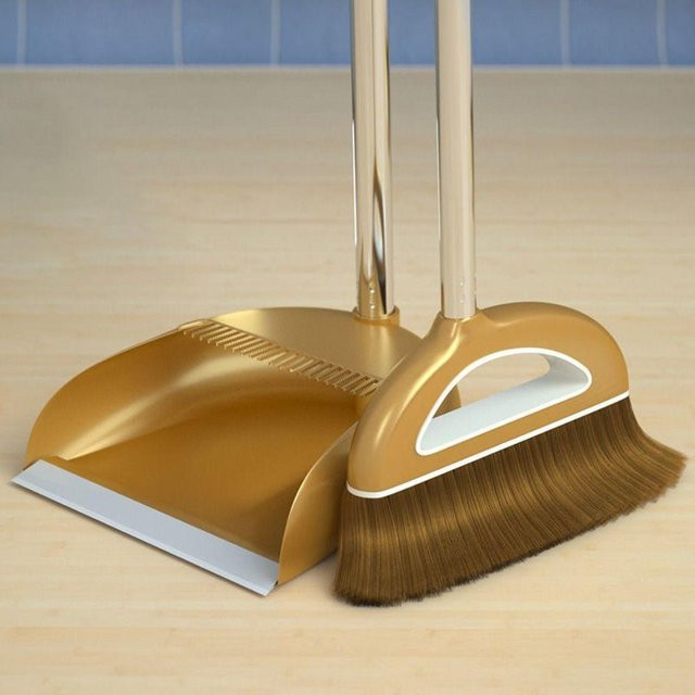 SHxinrong Multifunktions-Besen und Kehrschaufel Set in Gold aus Kunststoff und Edelstahl, 2er-Set - Bild 1