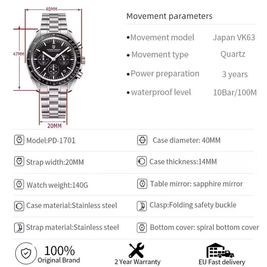 Pagani Design Chronograph, Edelstahl, Schwarz, Quarz, Herren - Bild 4
