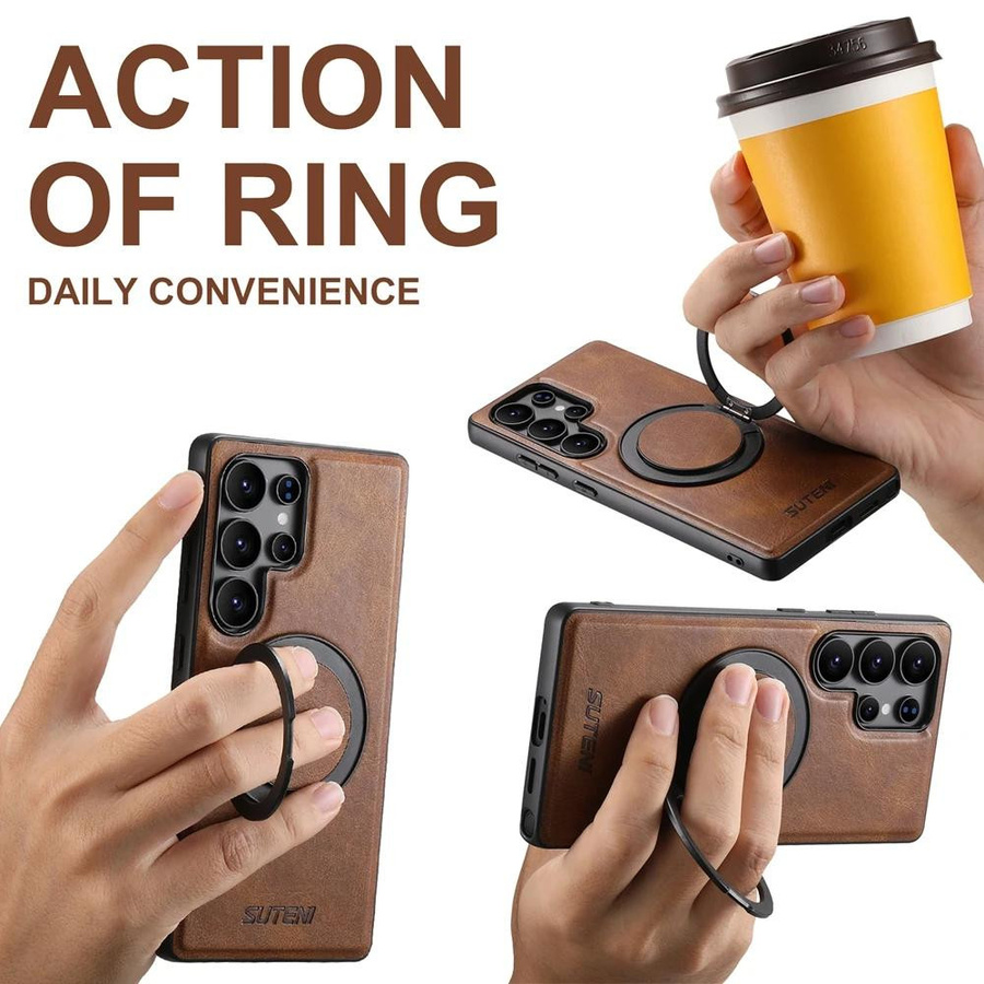 Magnetische Lederhülle mit faltbarem Ringständer für Samsung Galaxy S24 S23 S22 S25 Ultra, kompatibel mit kabellosem Laden - Bild 2