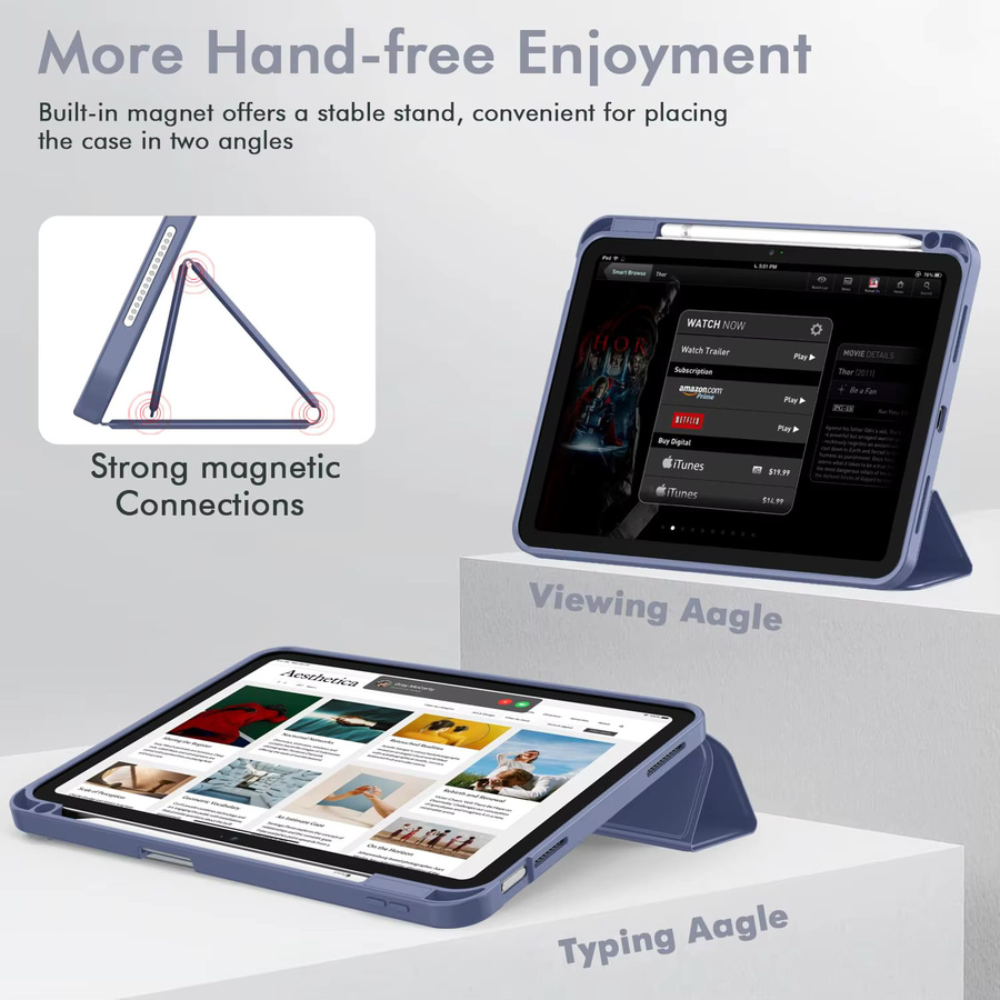Magnetisches Flip Smart Cover Stiftetui für iPad Air 11 M3 (2025) / M2 (2024) und iPad Air 5. Generation (2022) / 4. Generation (2020) 10,9 Zoll von tzion in Grau oder Blau - Bild 3