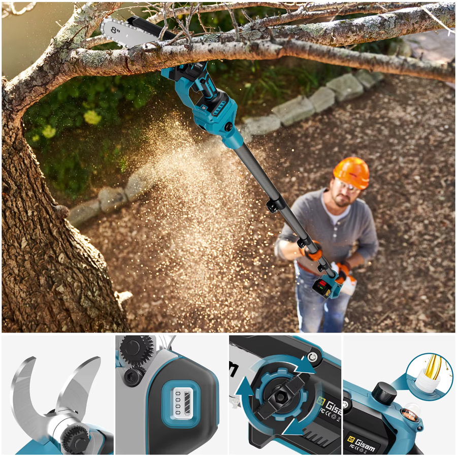 Gisam 4-in-1 Bürstenlose Teleskop-Elektrokettensäge und Hochastschere für Makita 18V Akku, Blau - Bild 2